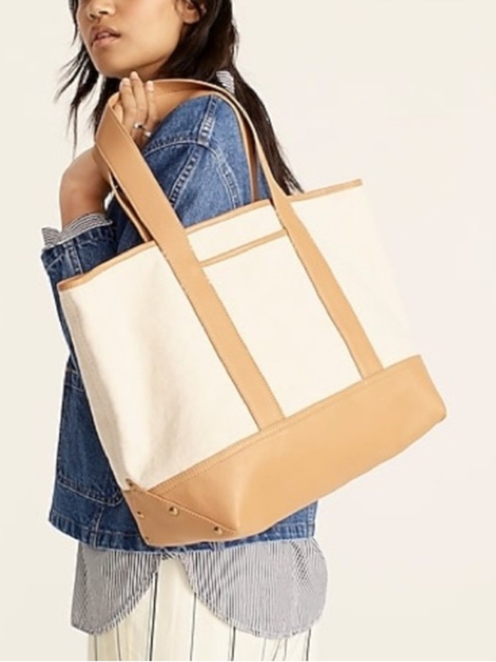 NWT J.Crew Medium Montauk tote Canvas with faux leather trim
